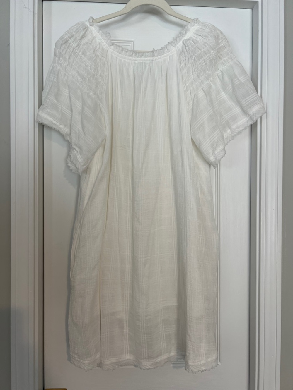 Wishlist Lined White Short-Sleeve Boho 100% cotton gauze dress with pockets - Picture 2 of 6